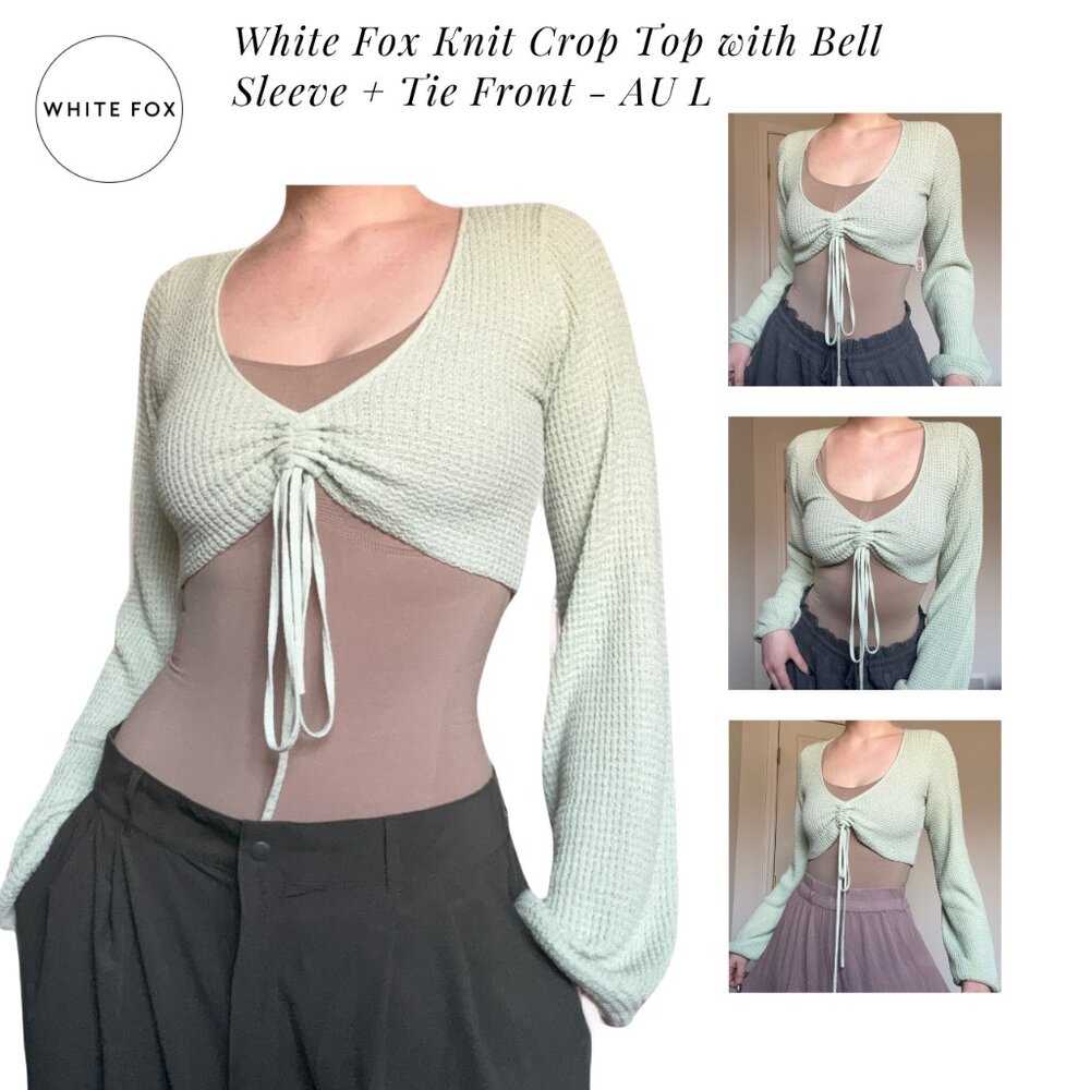 White Fox Sage Green Knit Crop Top  - AU L